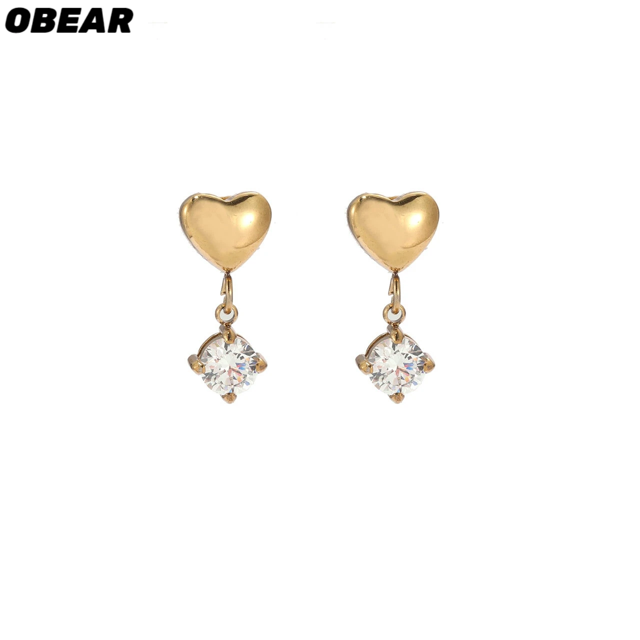 Stainless Steel Heart CZ Drop Earrings Waterproof Puffy Heart Dangle Earrings | Minimalist Fashion Jewelry