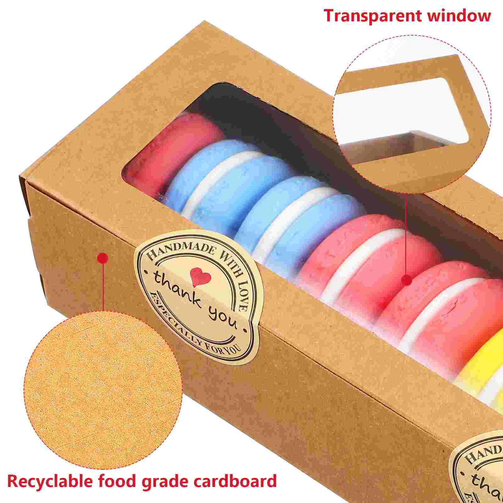 50 Pcs Box Kraft Macaron Boxes Baking Packing with Sticker Cookie Bulk Containers Lids Large Bakeware Supplies Cake