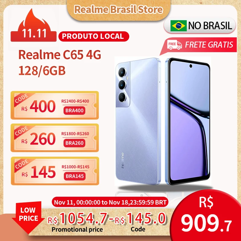 Celular Realme C65 4G| Envio do Brasil | Smartphone 4G , ROM Global , Processador Helio G85 (12nm) , Carregador 18W