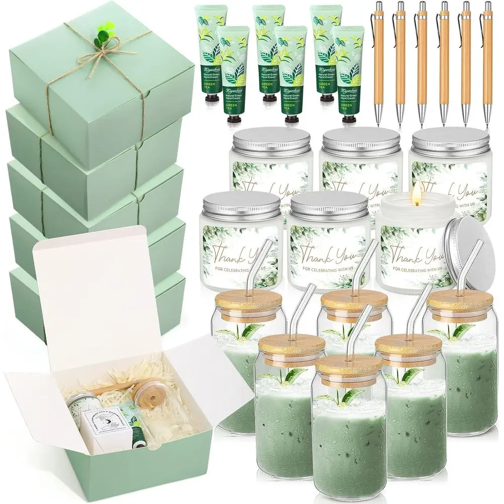 

6 Baby Shower Gifts: Glass Cups, Scented Candles, Hand Cream, Pens, Gift Box - Ideal for Gender Reveal or Bridal Party Prizes (G