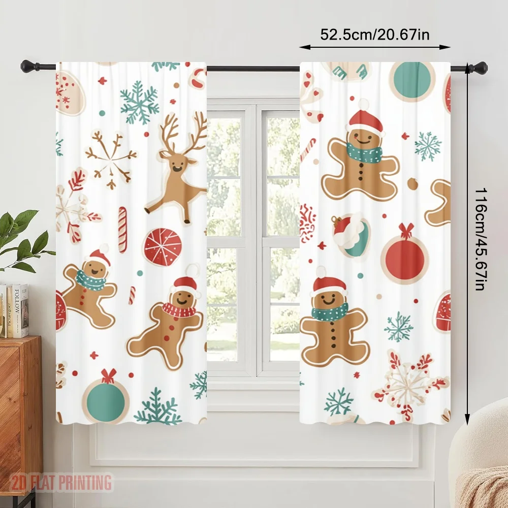 2pcs,2D plane printing Minimalist Curtains Christmas Cookie Festive Gifts (2) Polyester Woven (without rod) Festive Ldeal for