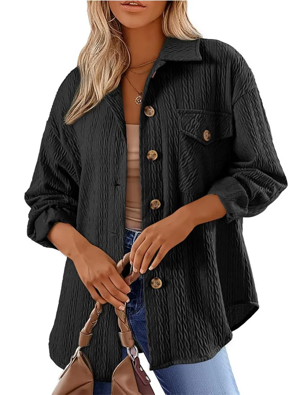 Col femme ket irt Jaet Long Sve col rabat vêtements d'extérieur haut ket Design Faionable été femmes irt