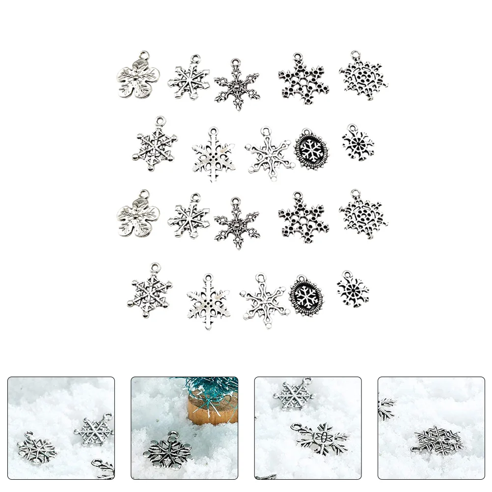 

20 Pcs Snowflake Pendants DIY Accessory Christmas Jewelry Metal Making Alloy Xmas