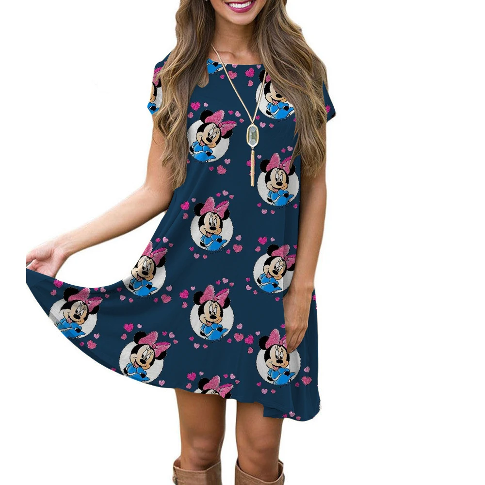 New Womens Dresses Casual Summer Midi Boho Maxi Dresses Vintage Disney Mickey Mouse print Dresses Bodycon Short Dresses ﻿