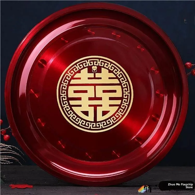 

Поднос для чая из нержавеющей стали, круглый, красный, в китайском стиле, для свадебной церемонии, поднос для подачи чая, поднос для конфет, принадлежности для свадебных торжеств, для фруктов...