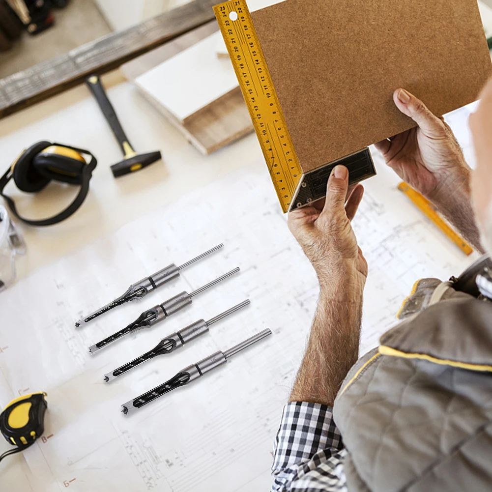 

4PCS Square Hole Drill Bit HSS Square Woodworking Drill 6.4/8/9.5/12.7 Mm Mortiser Drill Bit Square Drill Power Tool Accessory