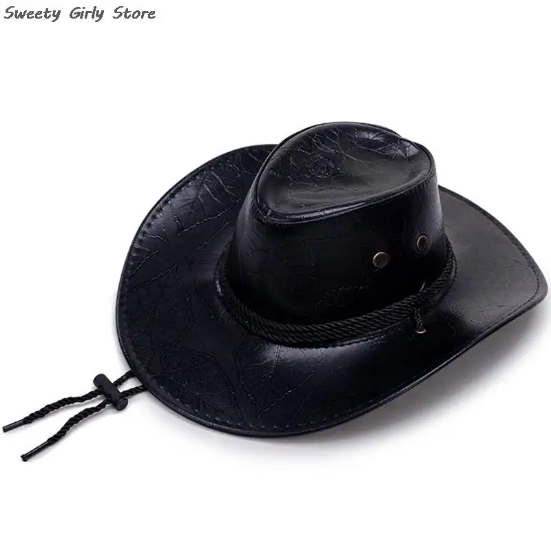 American Knight Hat Western Cowboy Leather Hats Big Brim Riding Climbing Panama Men Women Fashion Chapeau Outdoor Summer Fedora