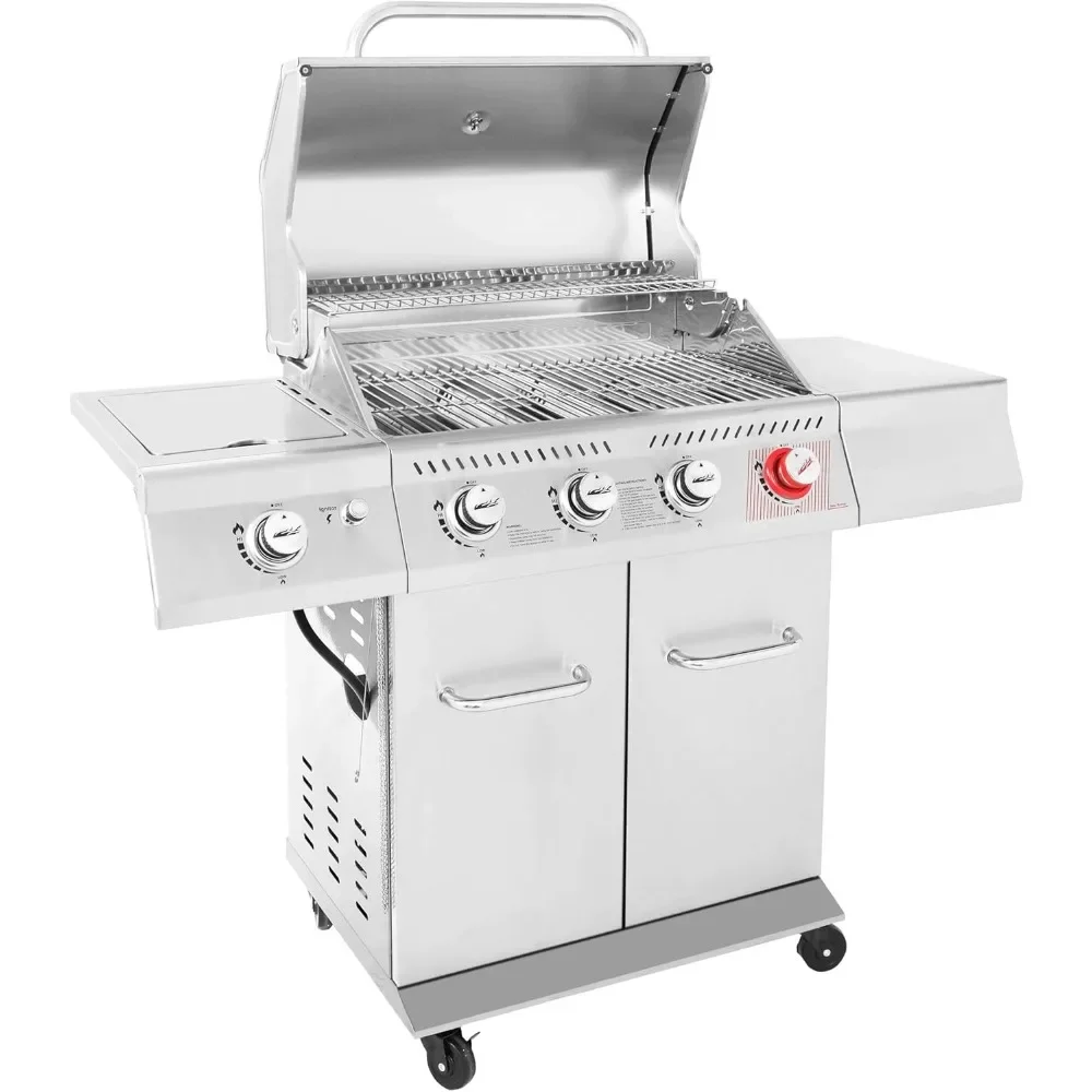 4-Burner Propane Gas Grill with Sear Burner and Side Burner, 54,000 BTUs Cooking Power, Stainless Steel Grill