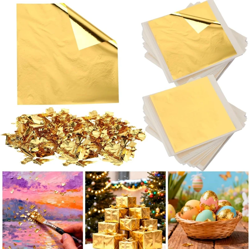 

Multi Color Imitation Gold Foil Paper 100Pcs 9x9cm Metallic Sheets for Furniture Gilding Painting Resin Art Wedding Makeup Craft
