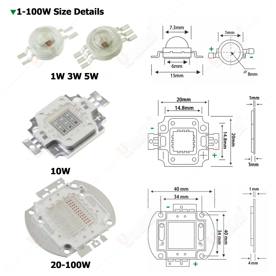 1/10pc High power Brightness LED Beads Chip 1W 3W 10W 20W 30W 50W 100W RGB color for Floodlight Lamp Spot Light COB Chips stage