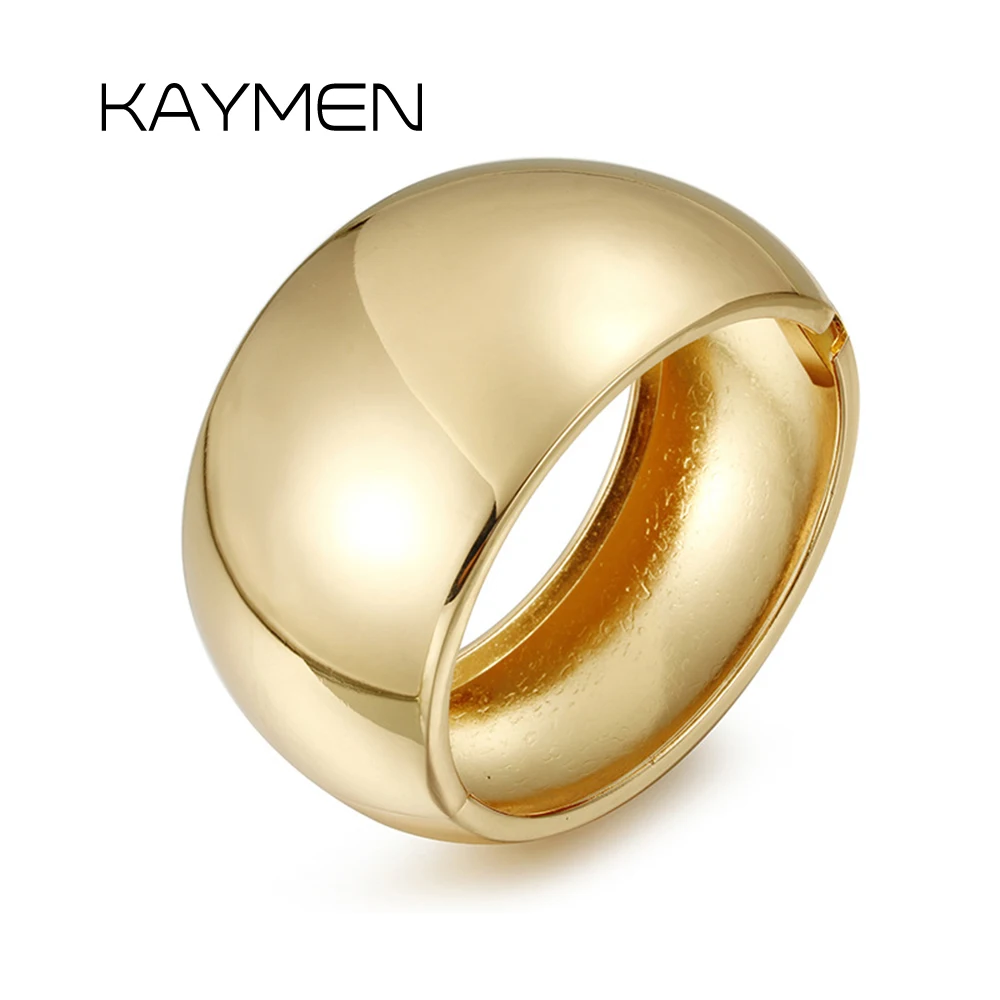 

KAYMEN Large Size Smooth Metal Wide Gold Plating Statement Bangle Fashion Bracelet for Women Good Gift Jewelry Accessory 2 Color