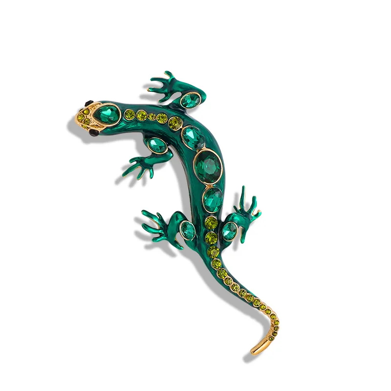 Women\'s Vintage Lizard Enamel Brooch Women\'s Coat Fashion Crystal Animal Solid Color Pins Emblem Suit Clothing Button Gift