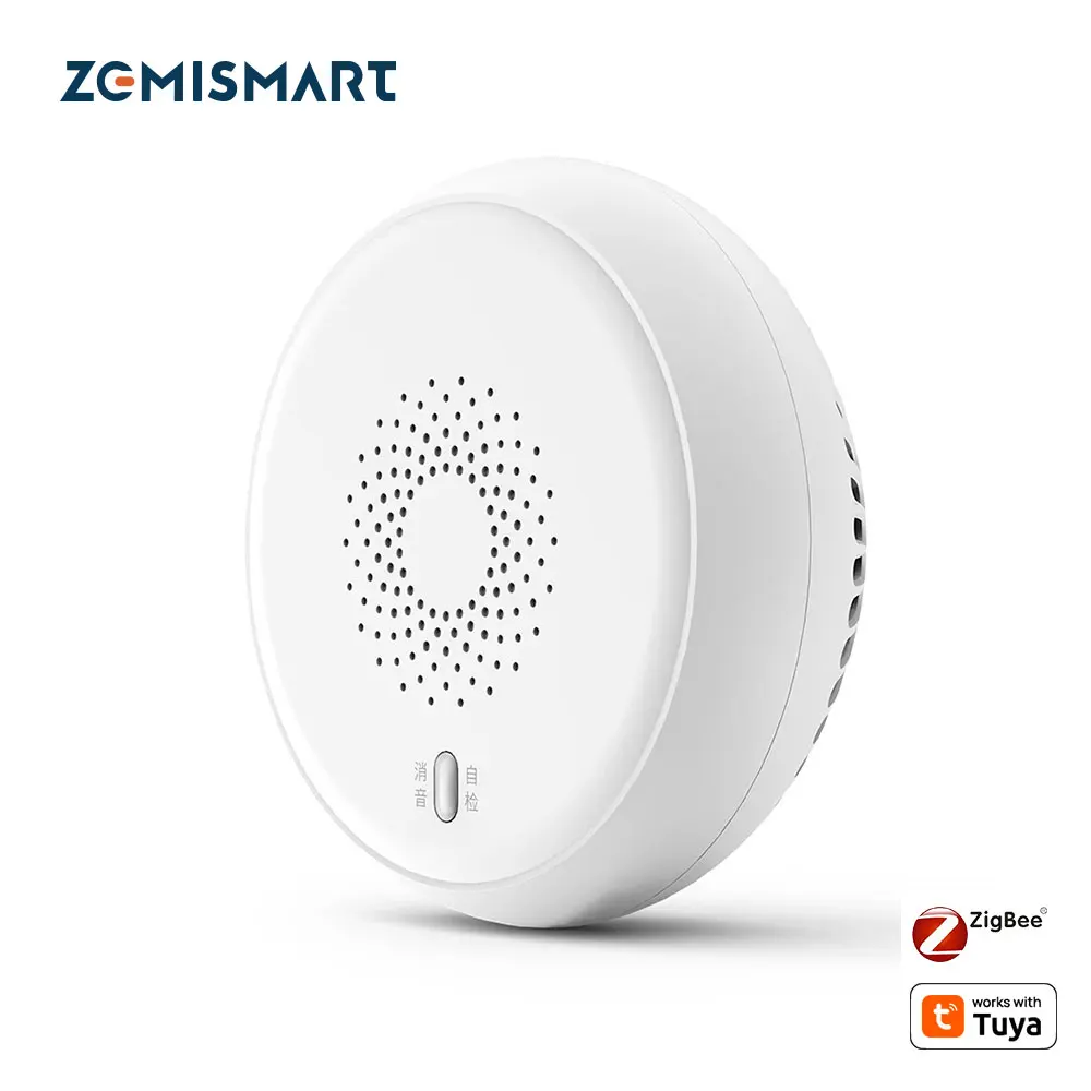 Zemismart Zigbee Smoke Sensor Work with Tuya Fire Smoke Detector Security Alarm System Linkage Smart Home Device Battery Powered