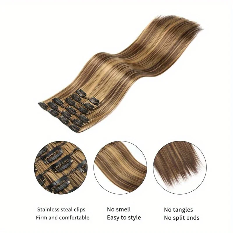 16 قطعة كليب في وصلات شعر مستقيمة طويلة الألياف الاصطناعية مستقيم هيربيسي للنساء الفتيات مقاطع الشعر إكسسوارات الشعر 2026