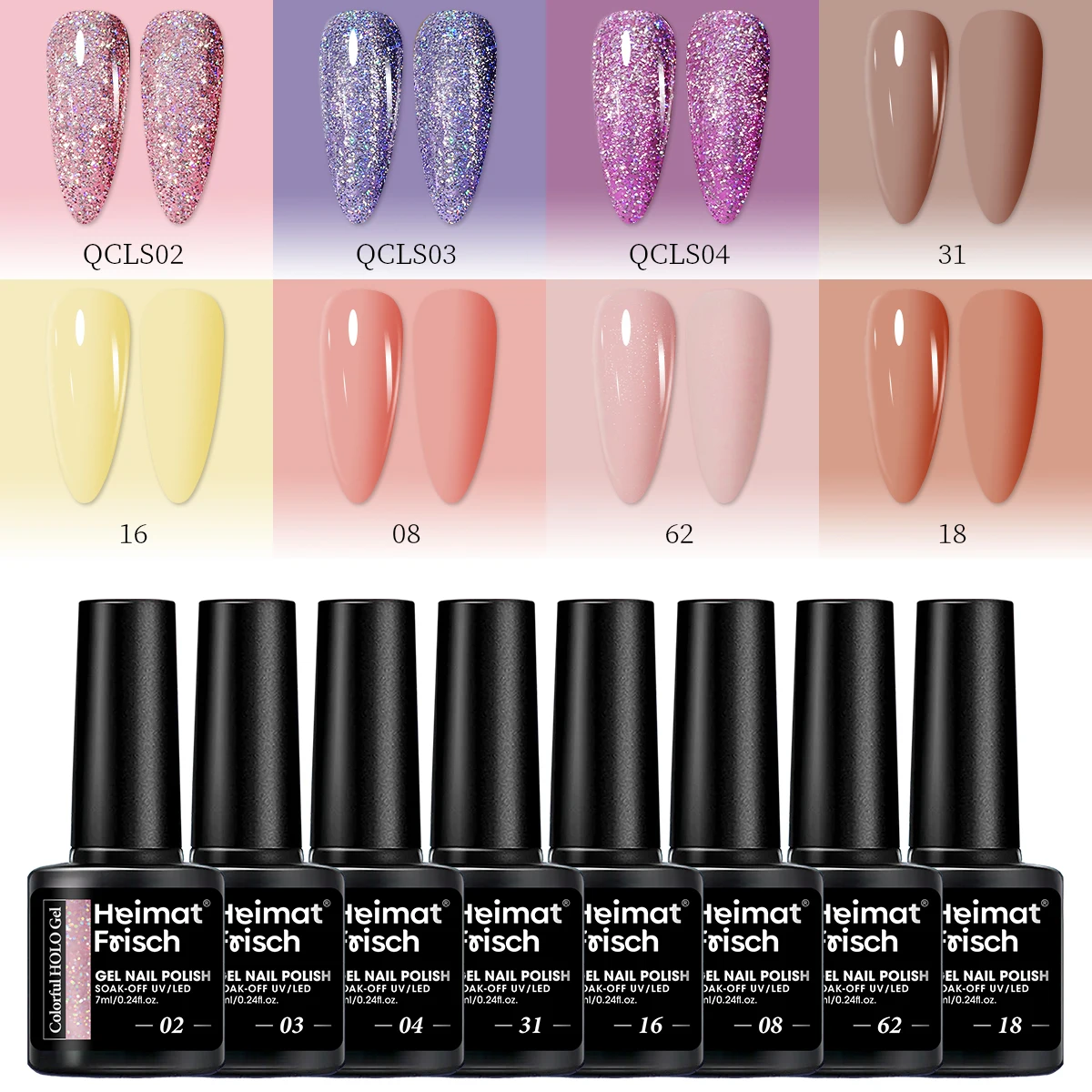 

Heimat Frisch 8-Piece Gel Nail Polish Set - Dip-on LED Curing Long-Lasting Liquid Nail Polish, Semi-Permanent Dip-on/LED Clear,