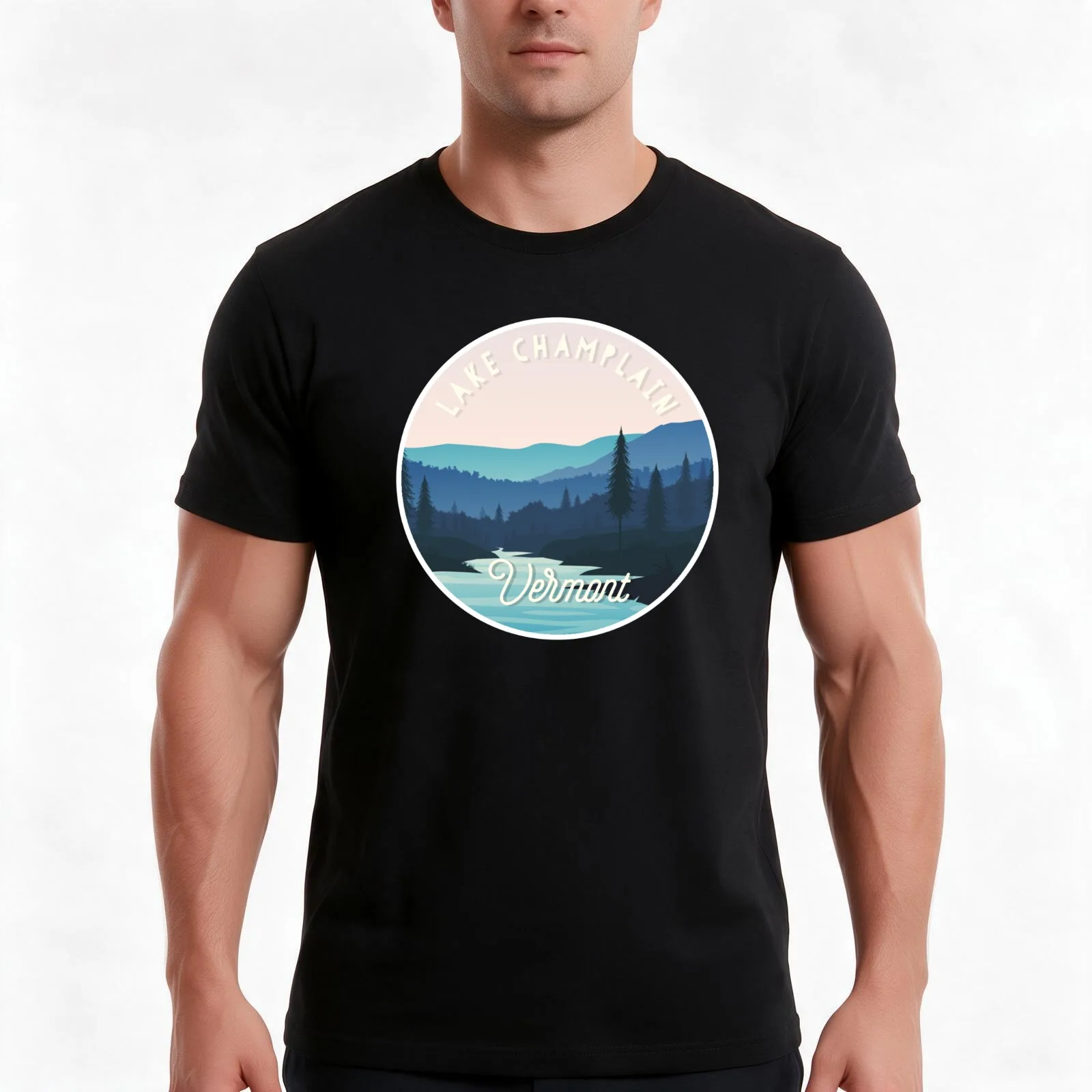 Lake Champlain, Vermont T-Shirt, Summer Casual Cotton Tee, Oversized Streetwear Tops, Vintage Graphic Print, Unisex Men Women