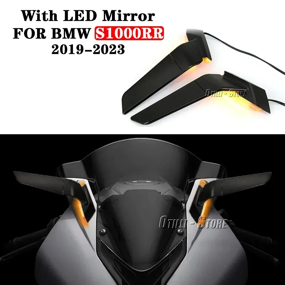 Motorcycle With LED Turn Signal Side Rearview Mirrors For BMW S1000RR S1000 RR 2019-2023 Invisible Sports Rearview Mirror