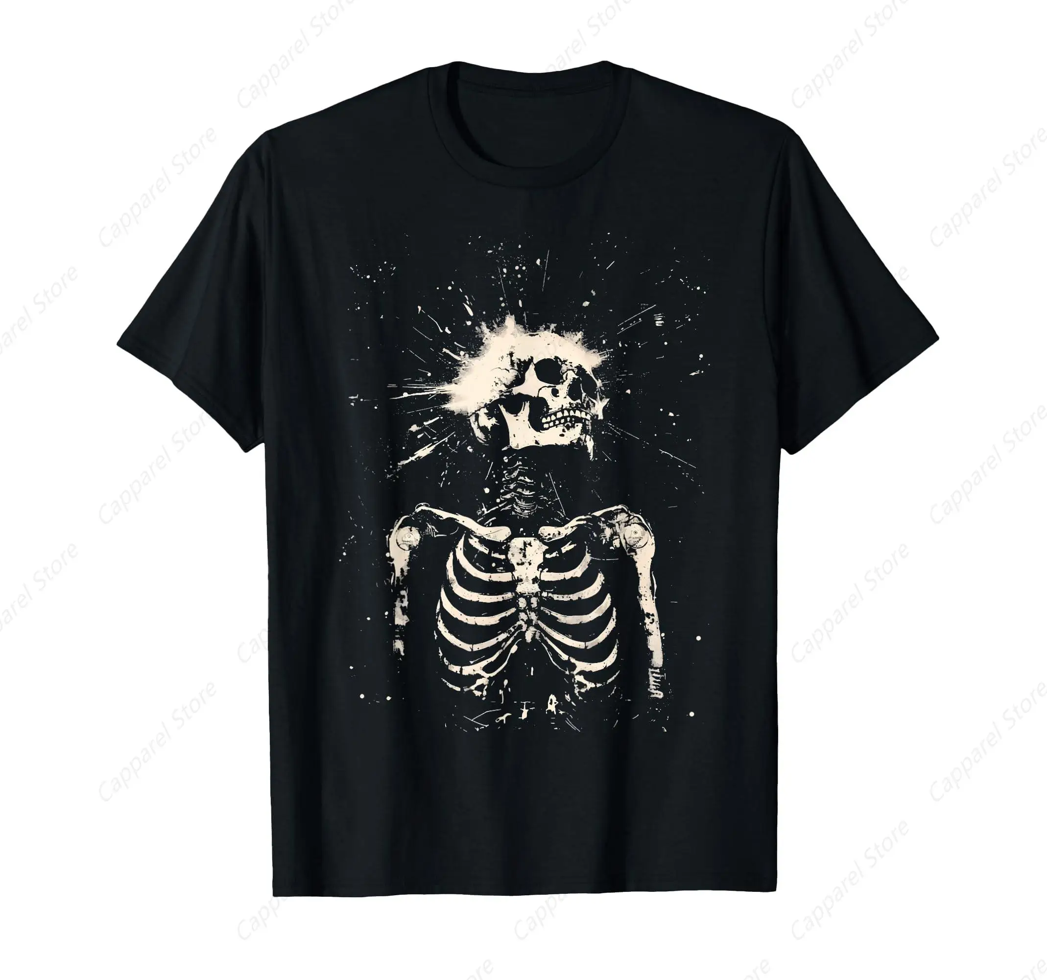 Goth Grunge Skeleton Skull Y2K Gothic Alt Emo Dark Aesthetic T-Shirt for Men Women Cotton Top Tee