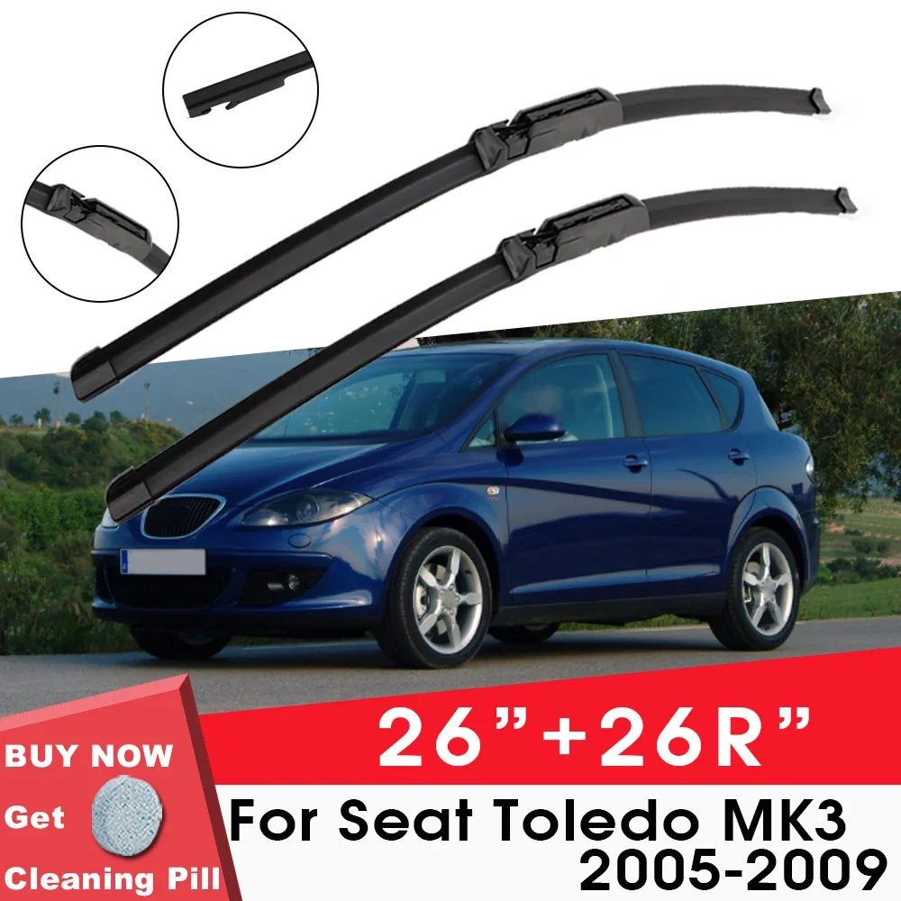 

Car Wiper Blade Front Window Windshield Rubber Silicon Gel Refill Wiper For Seat Toledo MK3 2005-2009 26"+26R" Car Accessories