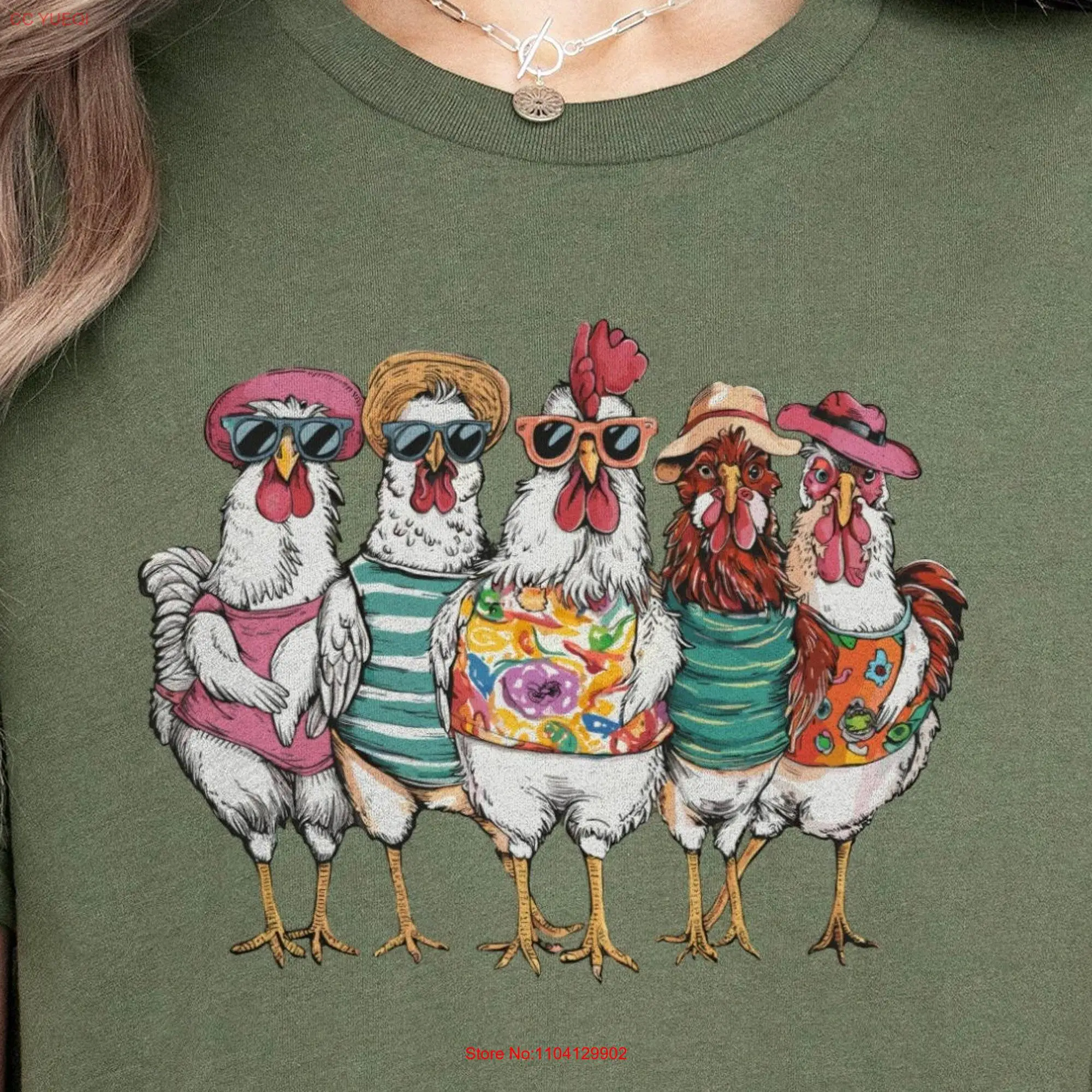 Funny Chicken T Shirt Farm Life Mom Crazy Lady Animal Lover Trendy Summer Unique Farmers long or short sleeves