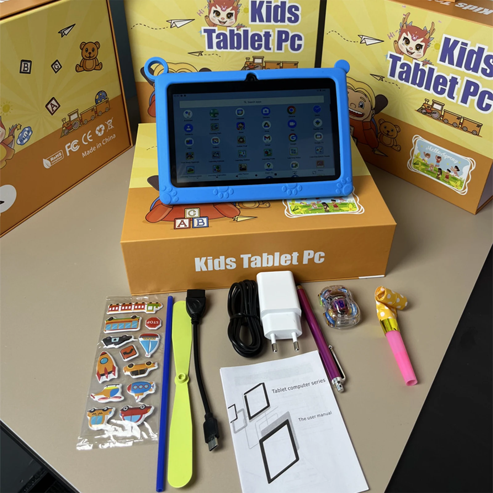 Learning Kids Tablets Android, 7 ", Quad-Core, 2GB + 32GB, WiFi, Bluetooth 4.2, Software Educacional Instalado com Case Kids-Proof