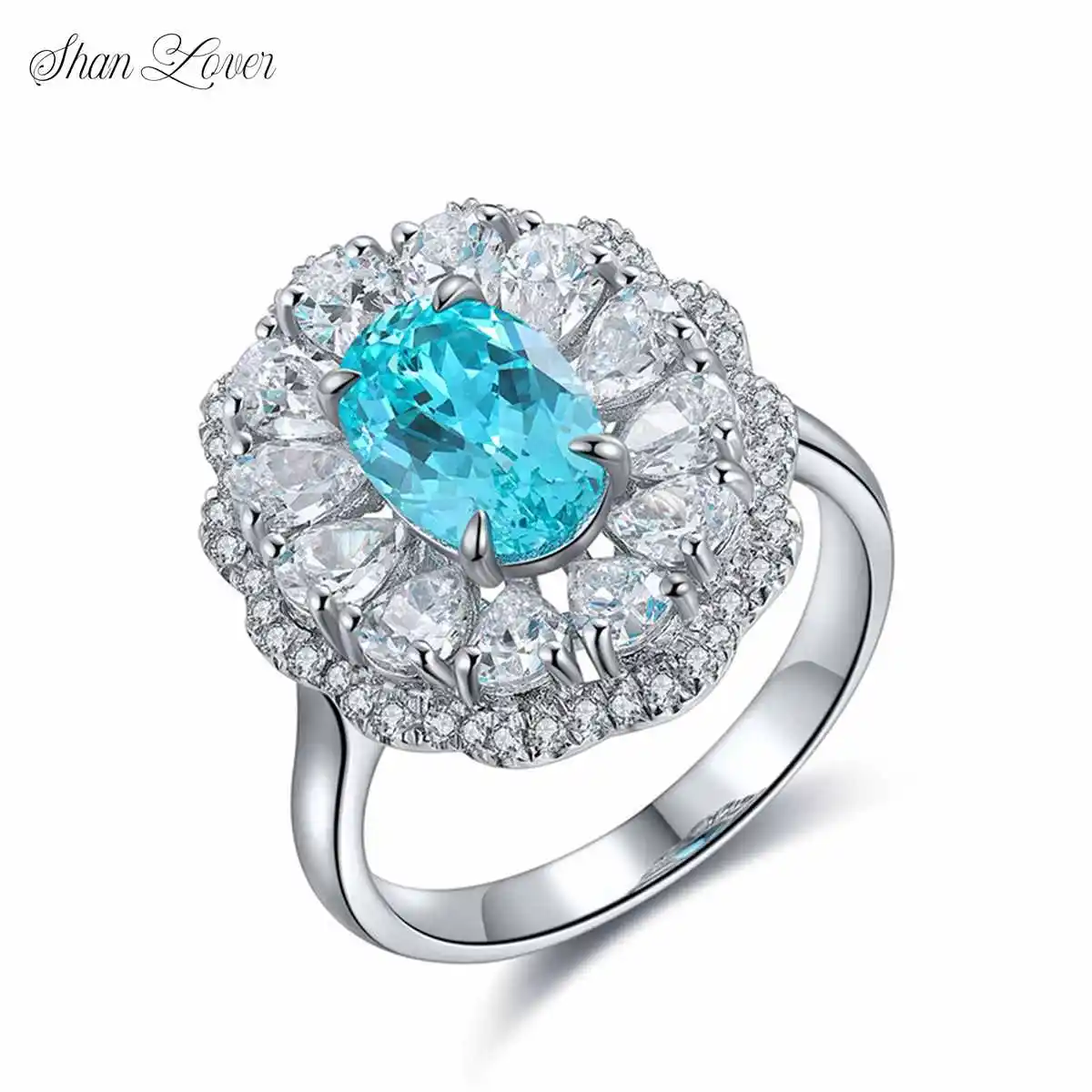 

ShanLover Brand Retro Style High Quality S925 Silver Ring with 2.8 Carat Lab Grown Paraiba Recycled Colored Gemstone