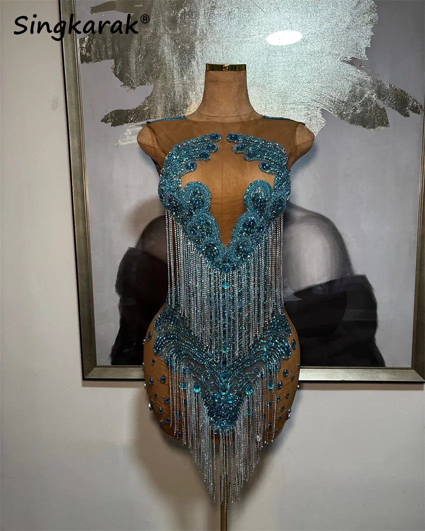 

Очаровательное короткое платье для выпускного вечера с синими бусинами, роскошное платье для чернокожих девушек, кристаллы и бусы, драгоценные камни, коктейльное платье, вечернее платье Hoco по индивидуальному заказу