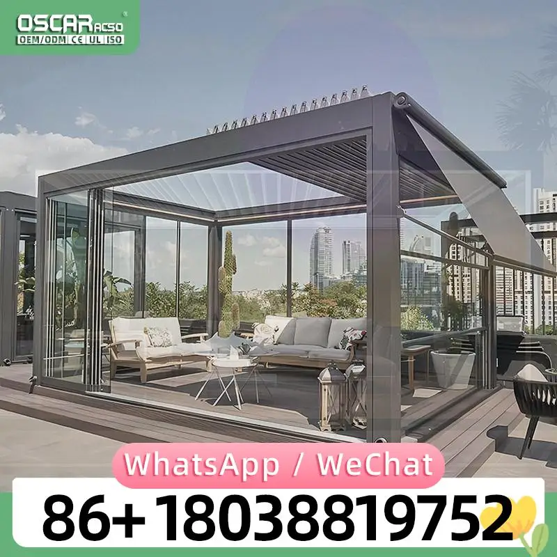 Cubierta inteligente automática para Patio, sistema de techo con rejilla, Pergolas motorizadas de aluminio impermeables para exteriores, para jardines, patios traseros