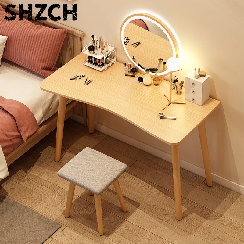Simple Dressing Table Bedroom Modern Simple Solid Wood Color Small Dressing Table Internet Celebrity Ins Style Makeup Table