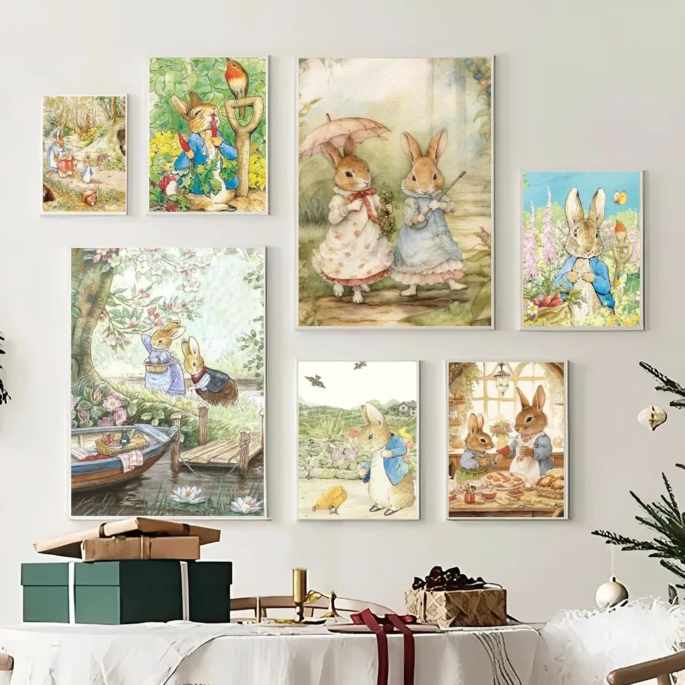 1PC Child Enlightenment Hand Drawn P-Peter Rabbit Poster Waterproof HD Sticker Bedroom Entrance Home Living Room Wall Decor