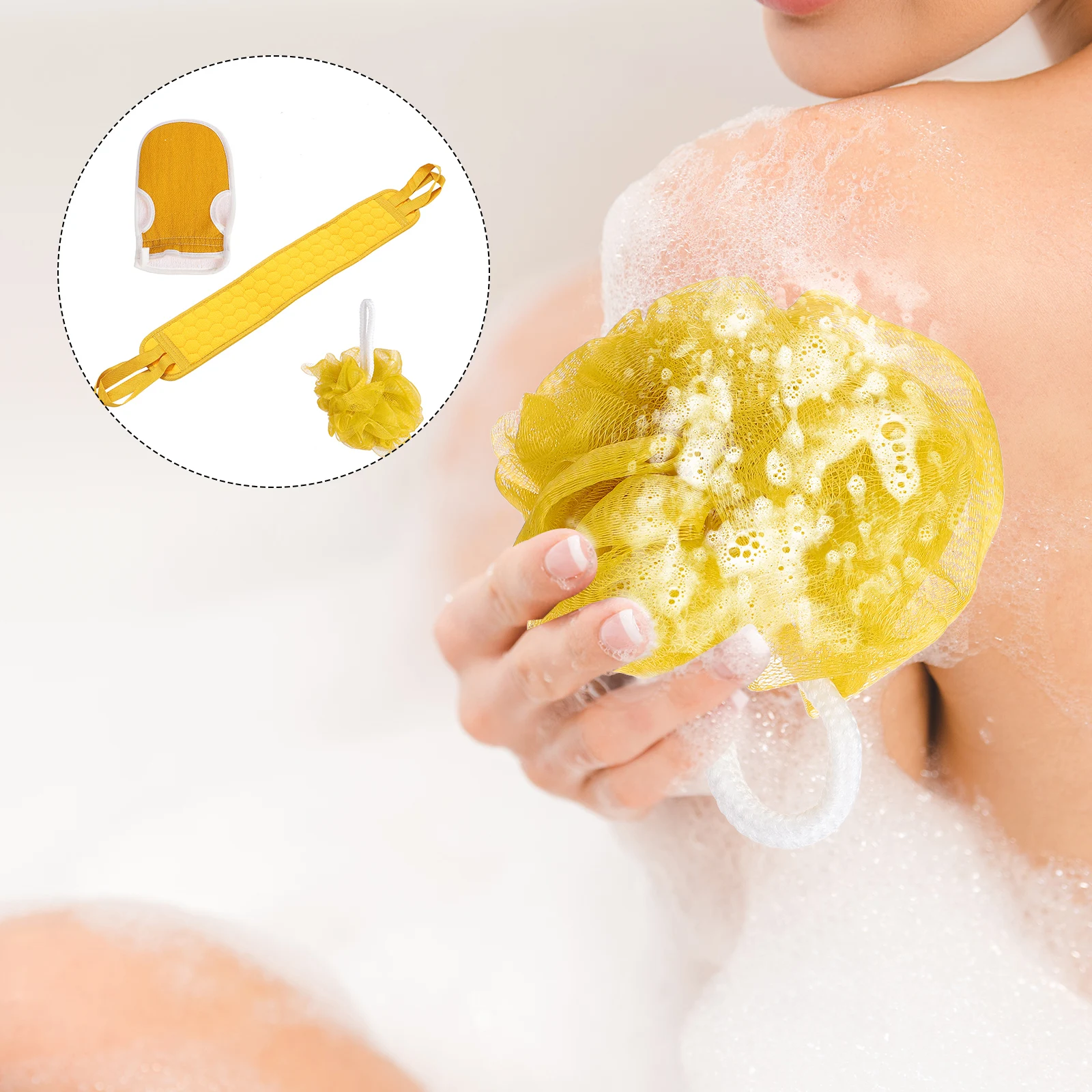 

3pcs Bath Towel Set Long Back Scrubber For Deep Cleaning Exfoliating Body Wash Glove Portable Shower Towel For Men Women