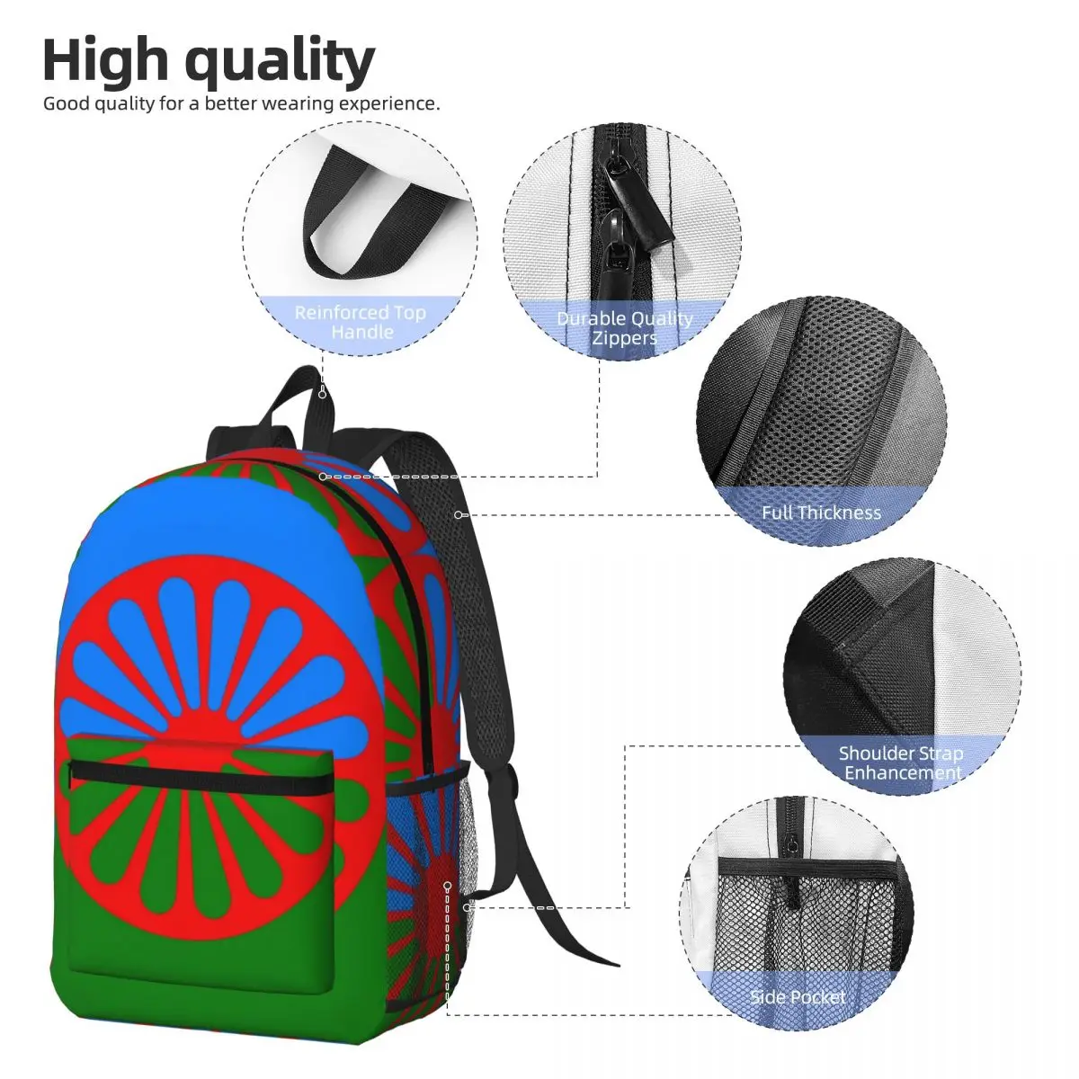 Romany Gypsy Flag Backpack Daypack Large Capacity Children BookBag School Bag Shoulder Bags for Men Women