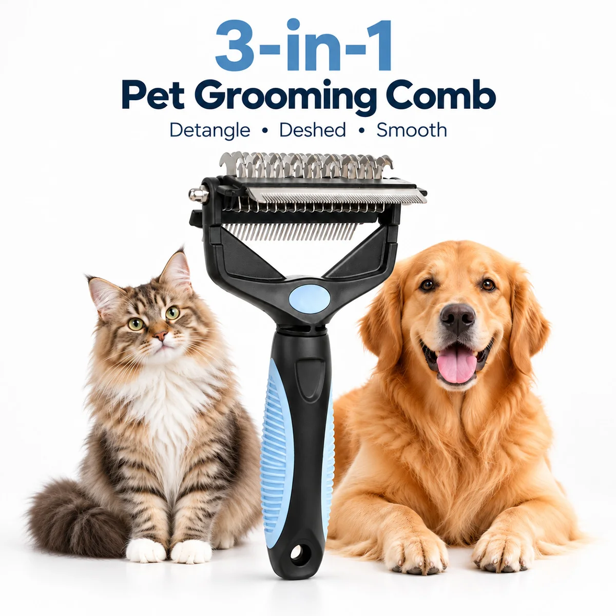 1pc 3 in 1 Pet Grooming Comb Dematting Deshedding Brush Undercoat Rake Lifts Loose Fur Detangles Knots for Cats and Dogs at Home