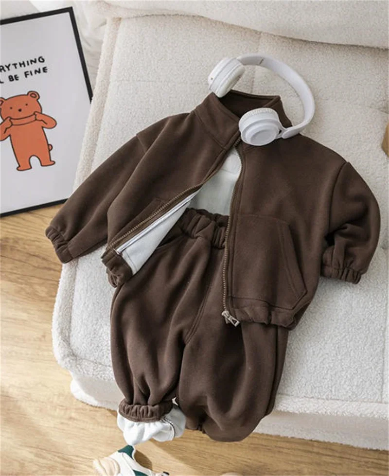 Kids New Winter Suits Boys Girls Thick Keep Warm Top+Pants 2Pc Outfits Children Outdoor Casual Clothing Sets 1-5 Years Old