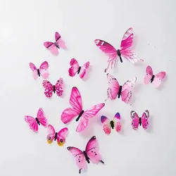 12 Sets 1 Gift Decoration Three-Dimensional Butterfly Wall Attachment Refrigerator Attachment Color Print Living Room Home