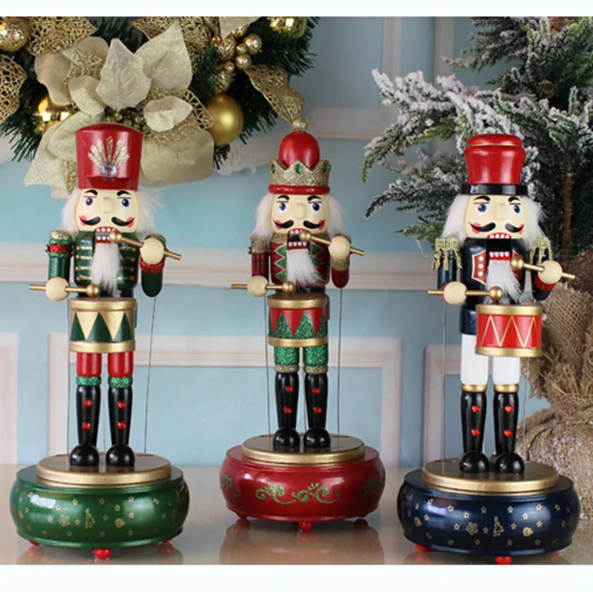 36Cm Christmas Nutcracker Kids Birthday Home Decoration Music Box DIY Wooden Nutcracker Toy Crafts,Green