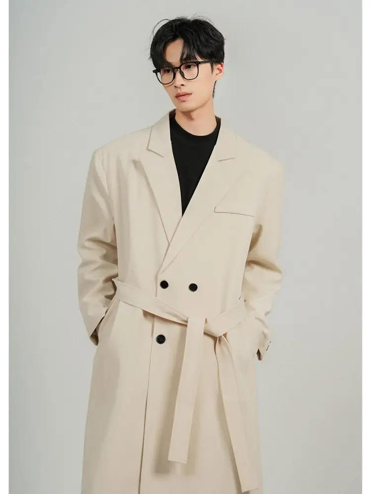 

Мужская ветровка средней длины в стиле корейских дорам, двубортная, демисезонная, в британском стиле