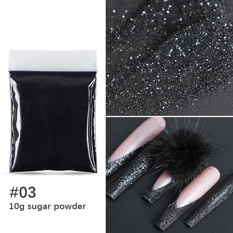 10g/Bag Shining Sugar Nail Glitter Powder Candy Woolen Coat Effect White Black Pigment Dust Christmas Nails Art Decorations