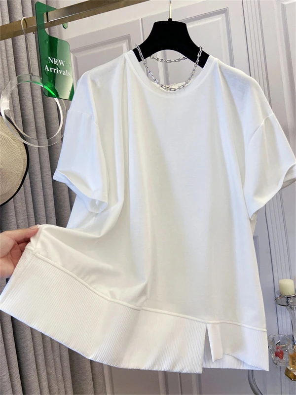 

Unique Ultra Good Looking Loose Fit round Ne ort Sve T irt Women Summer Asymmetrical Design Casual Comfortable Top
