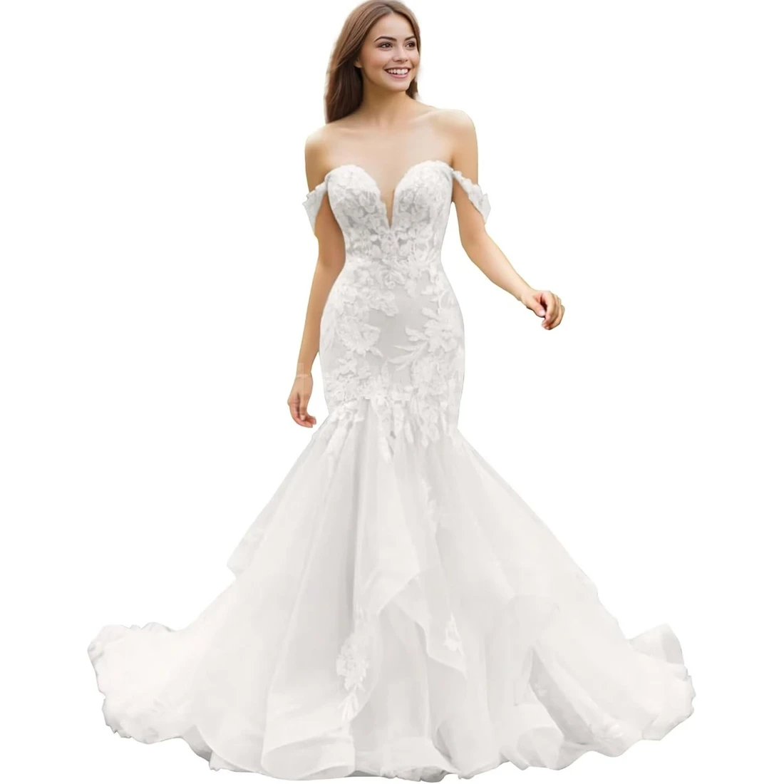Mermaid Wedding Dress with Elegant V-Neck and Appliques Customized