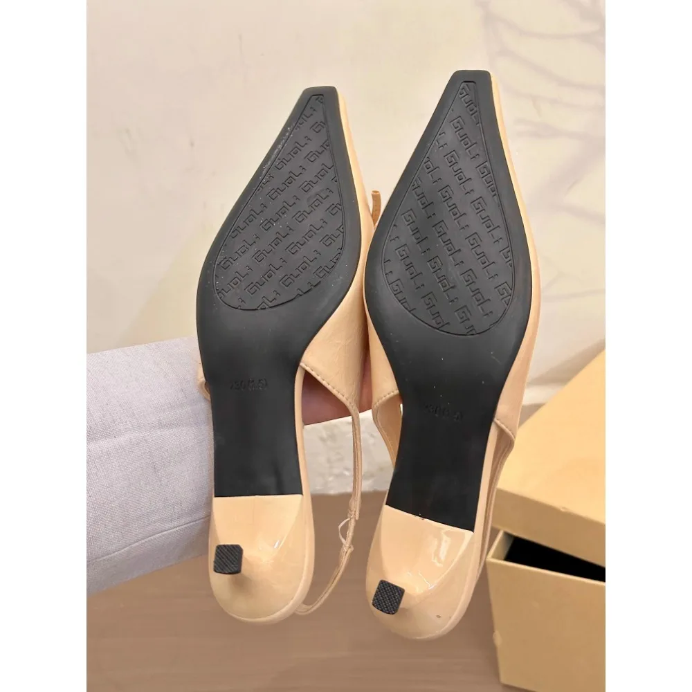 2025 Aneikeh SummerDesigner Bowknot Buckle Strap Pumps Women Sexy Pointed Toe Thin Heels Wedding Banquet Dress Mule Ladies Shoes