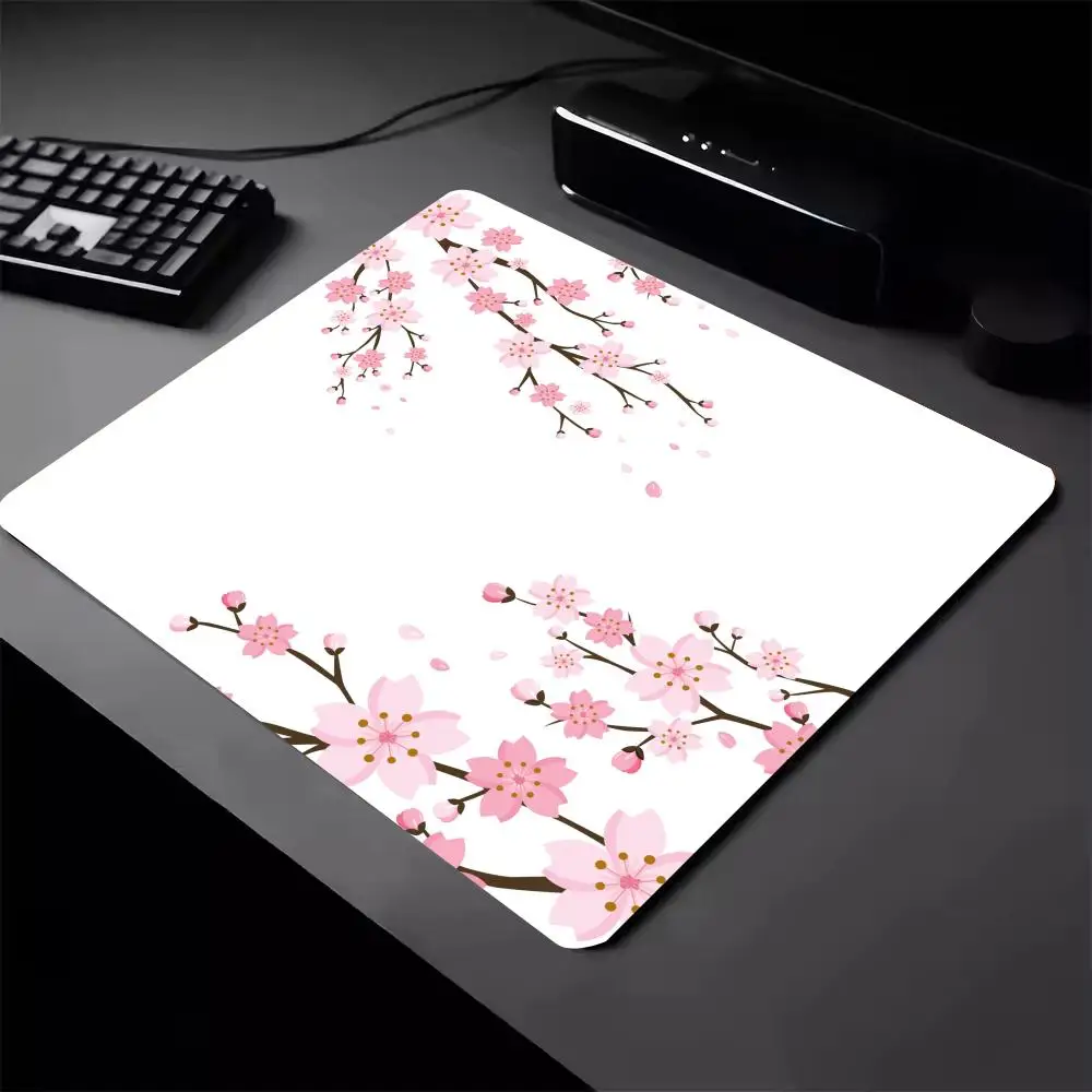 

Pink Japan cherry blossoms Mouse Pad Gamer Desk Mat Square Gaming Office Accessories Rug Mousepad PC Rubber Keyboard Table Mats