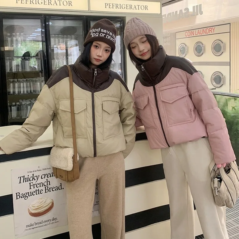 

2024 Winter Short Loose Thick Jacket Korean Style Cotton Jacket Contrast Color Cotton Clothes New Cotton Clothes Women