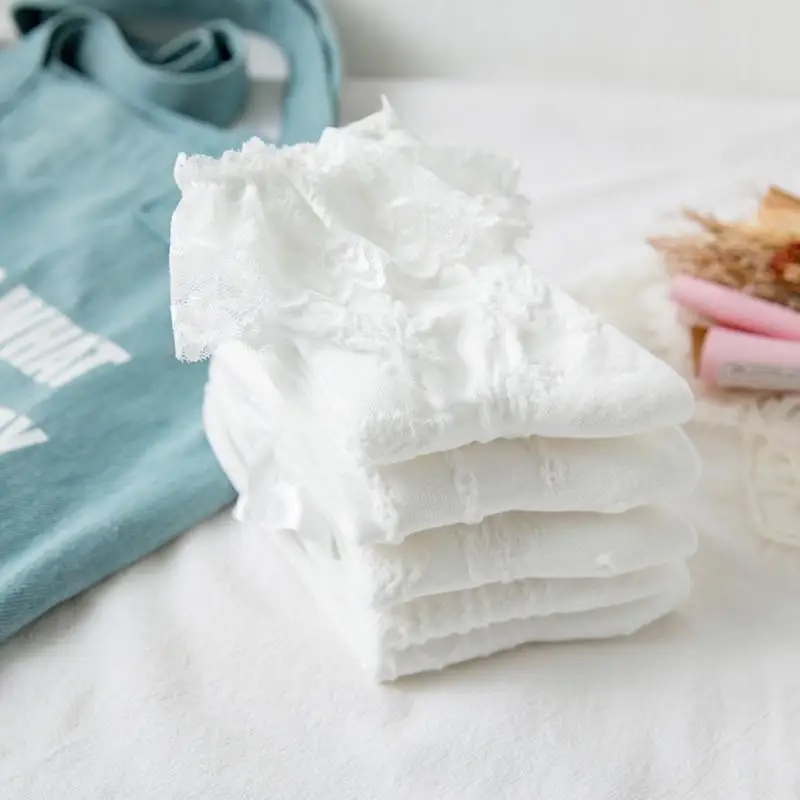 White Socks Women Summer Mid Sleeve JK Uniform Socks Japanese Cute Lolita Fashion High Quality Solid Color Sweet Lace Socks