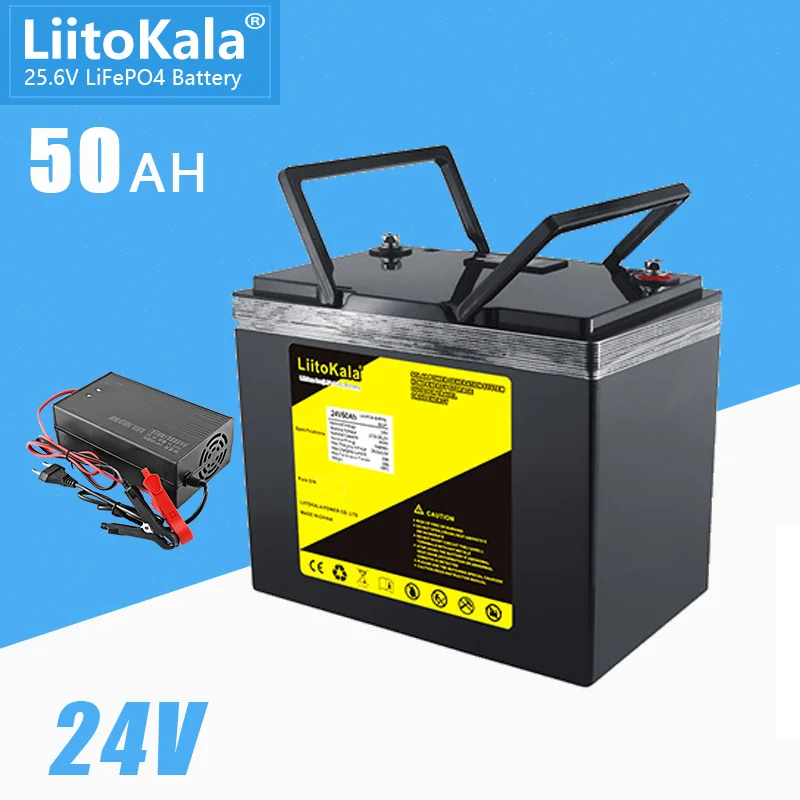 LiitoKala 24V50Ah Lifepo4 battery lithium with 50A BMS for inverter solar panel scooter backup power boat light 29.2V 10A