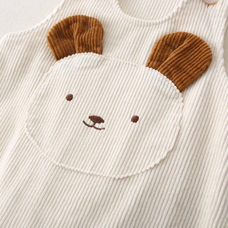 2024 Baby Autumn Sleeveless Romper 0-2Y Infant Girls Cartoon Bear Corduroy Jumpsuit Boys Loose Overalls Toddler Outdoor Clothing