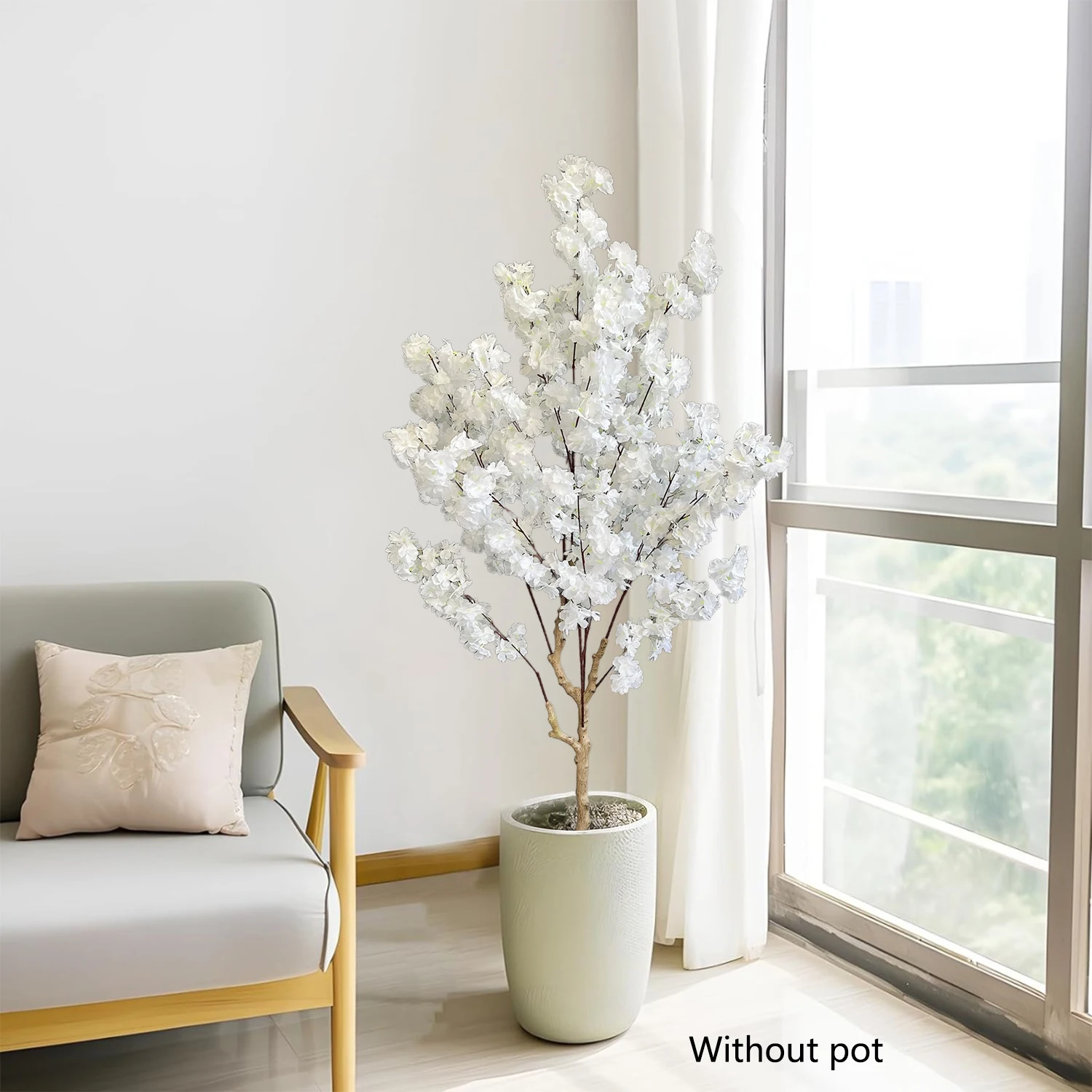 100-220cm Artificial White cherry Tree plant Branches Realistic Fake Silk leaves indoor decoration Faux Plant for Home Wedding