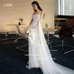 LISM Graceful Strapless Korea Lady Wedding Dresses Photo shoot Soft Fairy Tulle Cut Out Floor-Length Backless Custom Bridal Gown