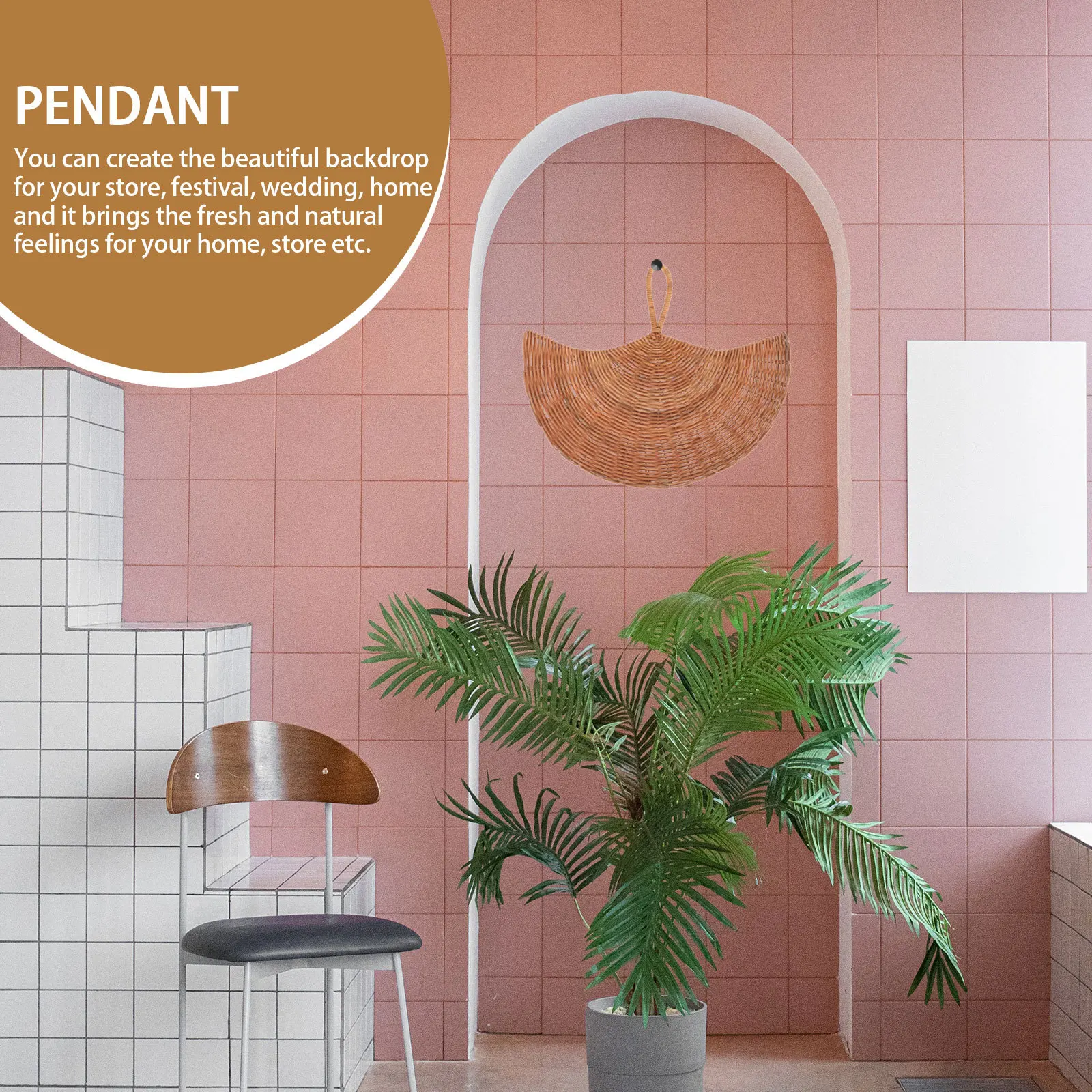 

Fan Modeling Rattan Pendant Exquisite Wall Hanging Decor for Office Cafe Hotel Party Backdrop Nordic Style Indoor Adorn