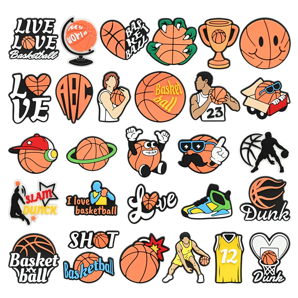 29pcs Unique Creative Sport Theme DIY Accessories Lightweight PVC Clogs Slides Basketball Hoop Holiday Surprise Present